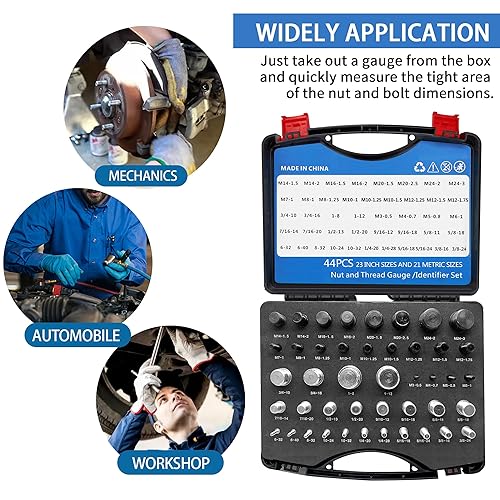 Miniatura 13 de Medidor de rosca 44 macho/hembra, comprobador de rosca de tuerca y perno de 23 pulgadas y 21 métricas, calibre de tamaño de tuerca y perno, montado