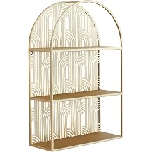 CosmoLiving by Cosmopolitan Metal Geometric Rounded 3 Level Wall Shelf with Arch Pattern, 16" x 6" x 24", Gold