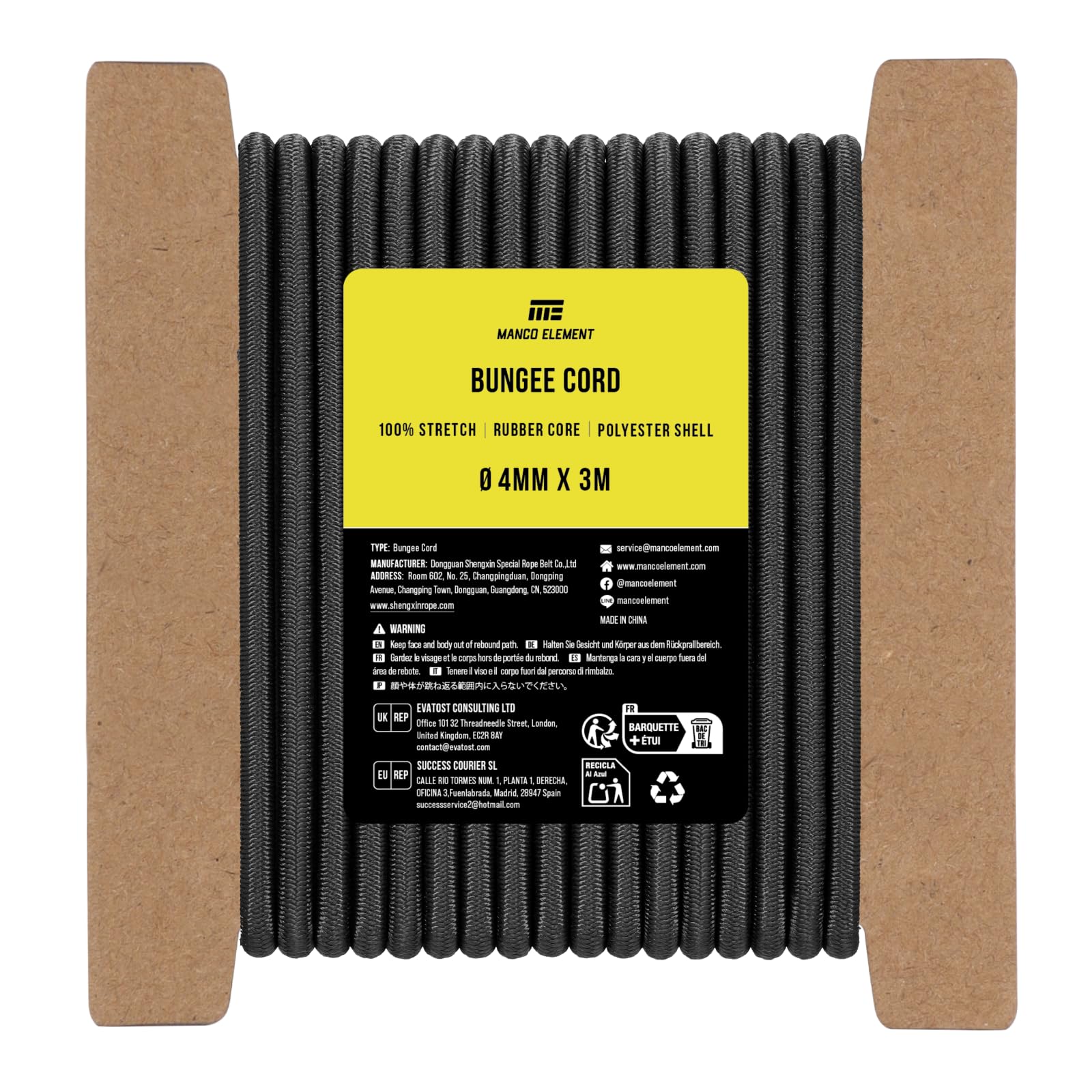 Manco Element Black Bungee Cord 4Mm X 3M Elastic Cord Shock Cord