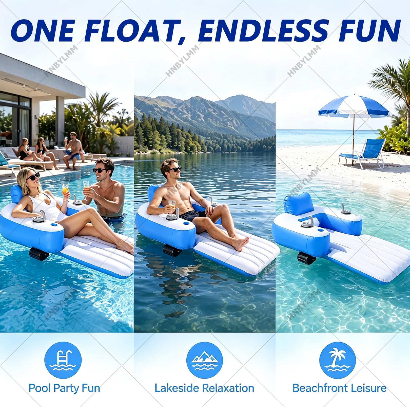 Lettino Gonfiabile Piscina Motorizzato, Galleggiante Elettrico Piscina per Adulti con Doppio Joystick ed Eliche, Rotazione a 360°, Autonomia di 40-60 Min, Portata di 150 kg per Feste Piscina