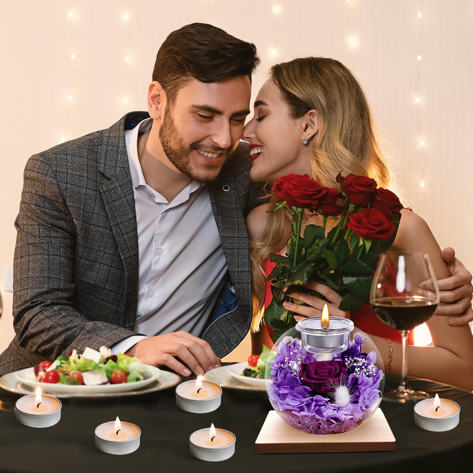 Rose Eternelle, Cadeaux d'anniversaire pour Femmes, Vraies Roses Eternelles avec Couvercle en Verre, Cadeaux pour Femmes, Sœurs, Petites Amies pour Anniversaire, Thanksgiving, Noël (Violet)