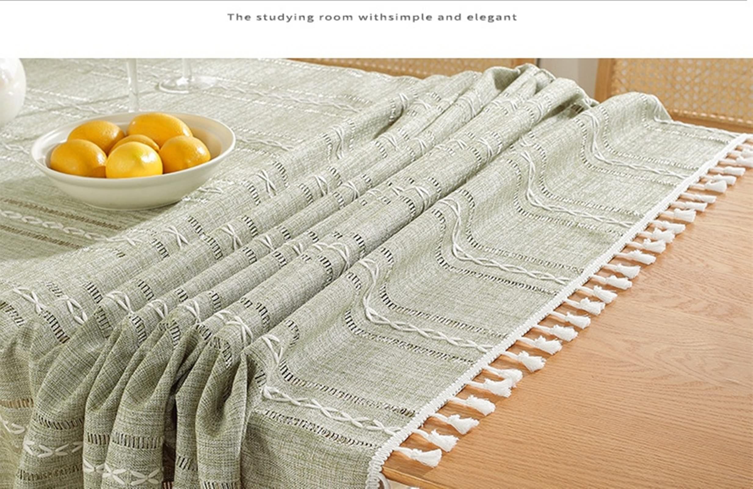 Tovaglie Rettangolari Poliestere, Tovaglia Decorativa Tavolo Lavabile Strisce con Nappe Copritavolo per Cucina, Sala da Pranzo, Feste, Tavolino Verde, 140x240 CM