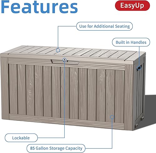 Vista 73 de EasyUp Caja de cubierta de resina de 31 galones, impermeable, resistente a los rayos UV, caja de almacenamiento al aire libre para entrega, patio