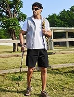 Vista 5 de COOFANDY Pantalones cortos cargo de sarga de algodón para hombre, con cordón elástico, cintura elástica, casual, con 5 bolsillos