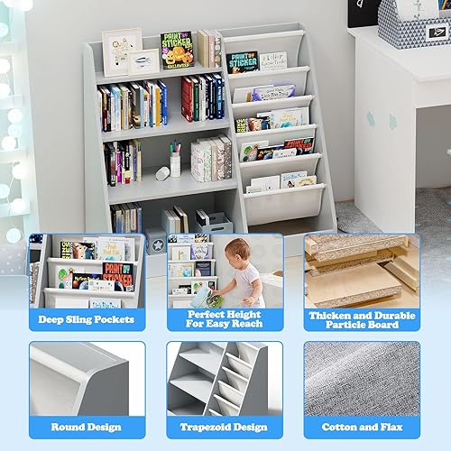 Miniatura 79 de Estantería de madera rosa de 4 niveles para niños, estantería de 5 capas, estante para libros de almacenamiento para bebés, organizador de juguetes