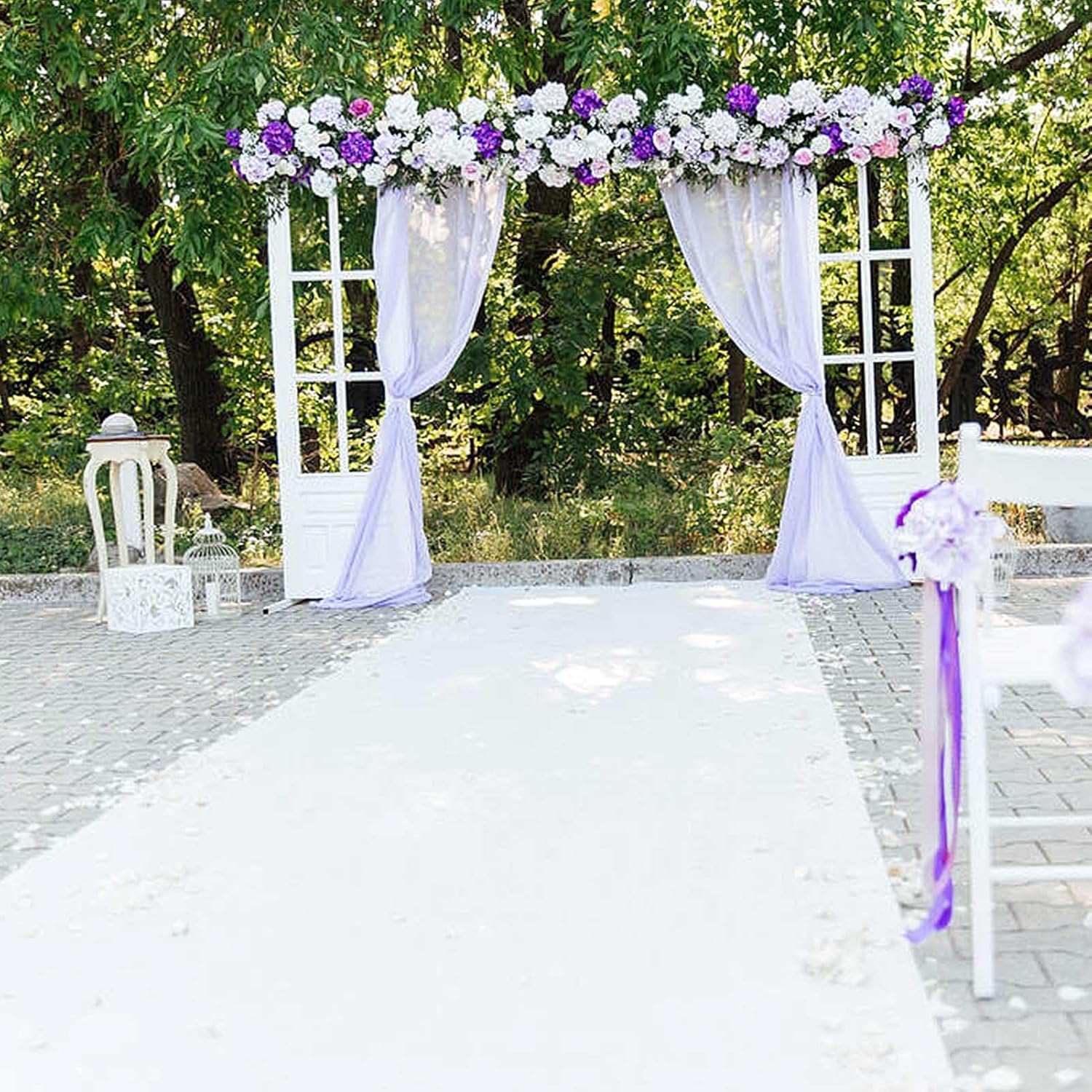 White Aisle Runners for Weddings, Polyester Aisle Floor Carpet Runner, Non-Slip Runway Rug Runners for Church Party, Outdoor or Indoor Decoration 2mm Thickness