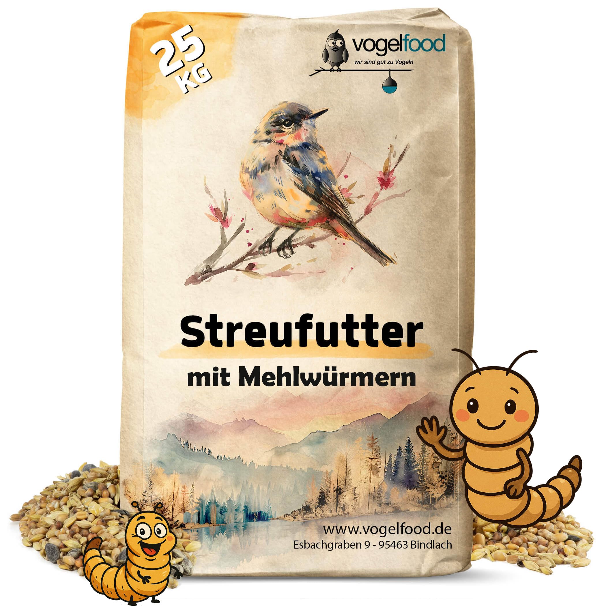25 kg Streufutter mit Mehlwürmern für Wildvögel erstklassige Zusammensetzung