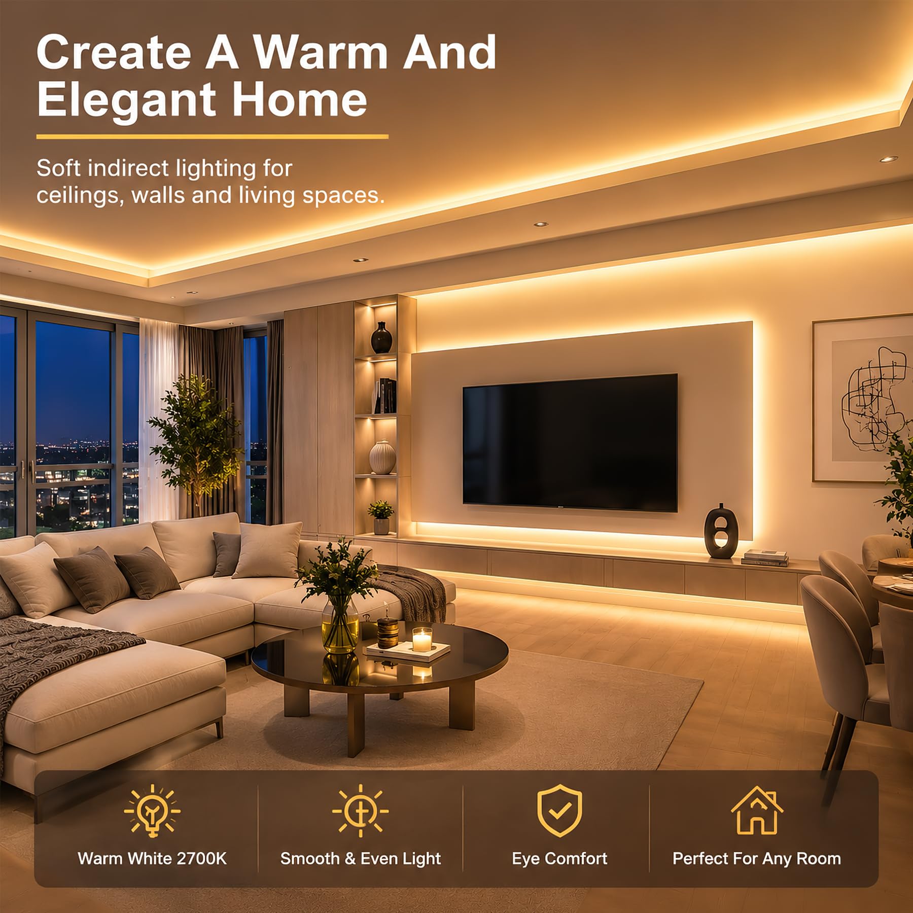 Sylvwin Striscia LED COB 20M,Strisce LED 24V 2700K Bianco Caldo