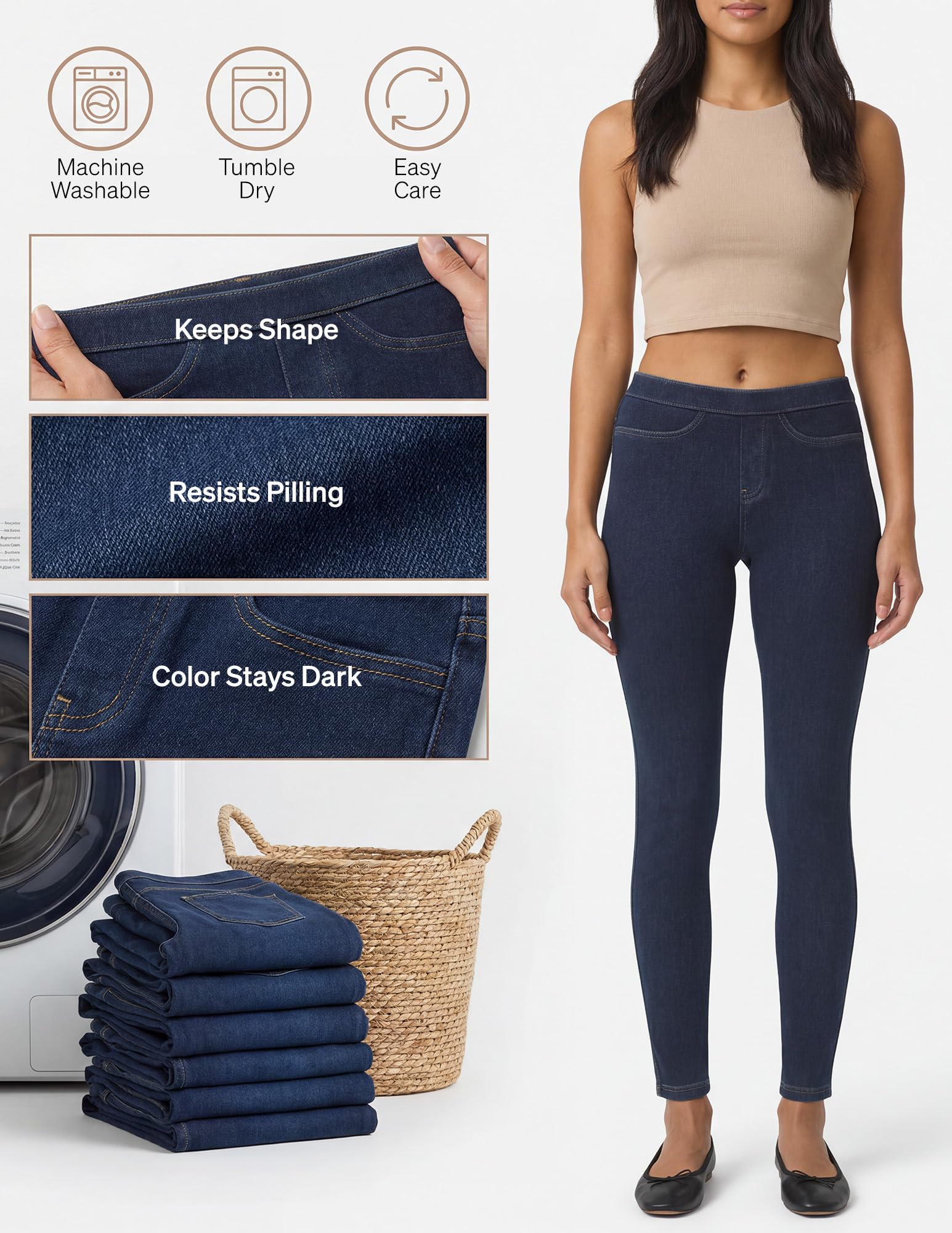 No Nonsense - Classic Denim Leggings-Jeggings for Women with Real Back Pockets, High Waisted Stretch Jeans, Leggings Donna