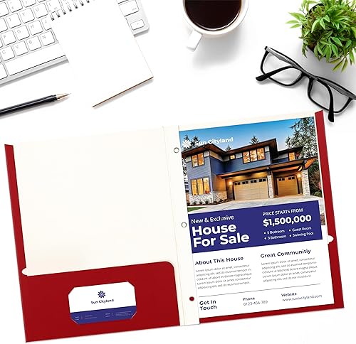 Miniatura 5 de Better Office Products Carpetas de papel rojo de 2 bolsillos con puntas, paquete de 50, textura mate, carpetas de papel tamaño carta, paquete de 50,