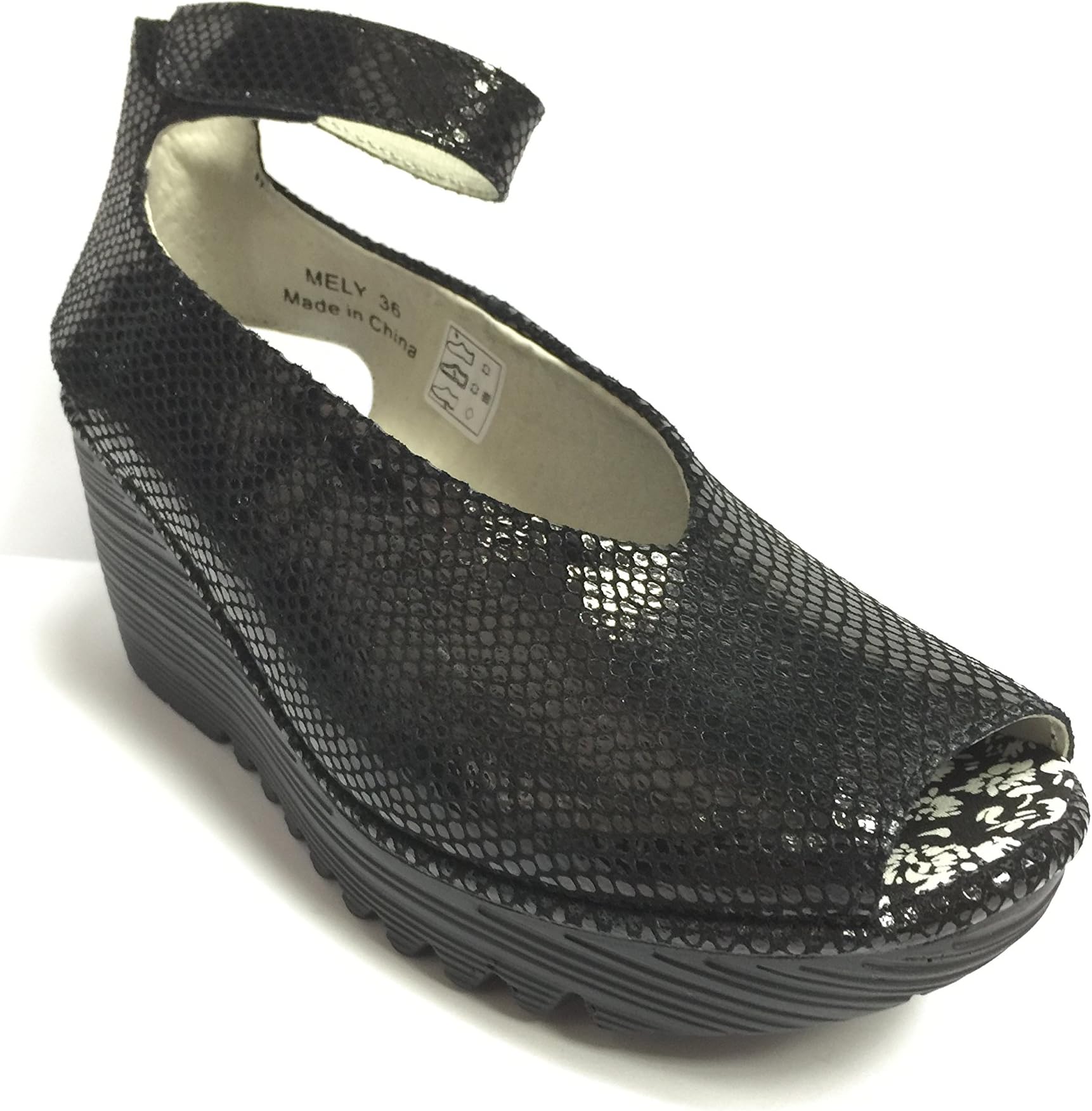 Bernie Mev Women's Mely Black Snake Print Leather Wedges EUR 36