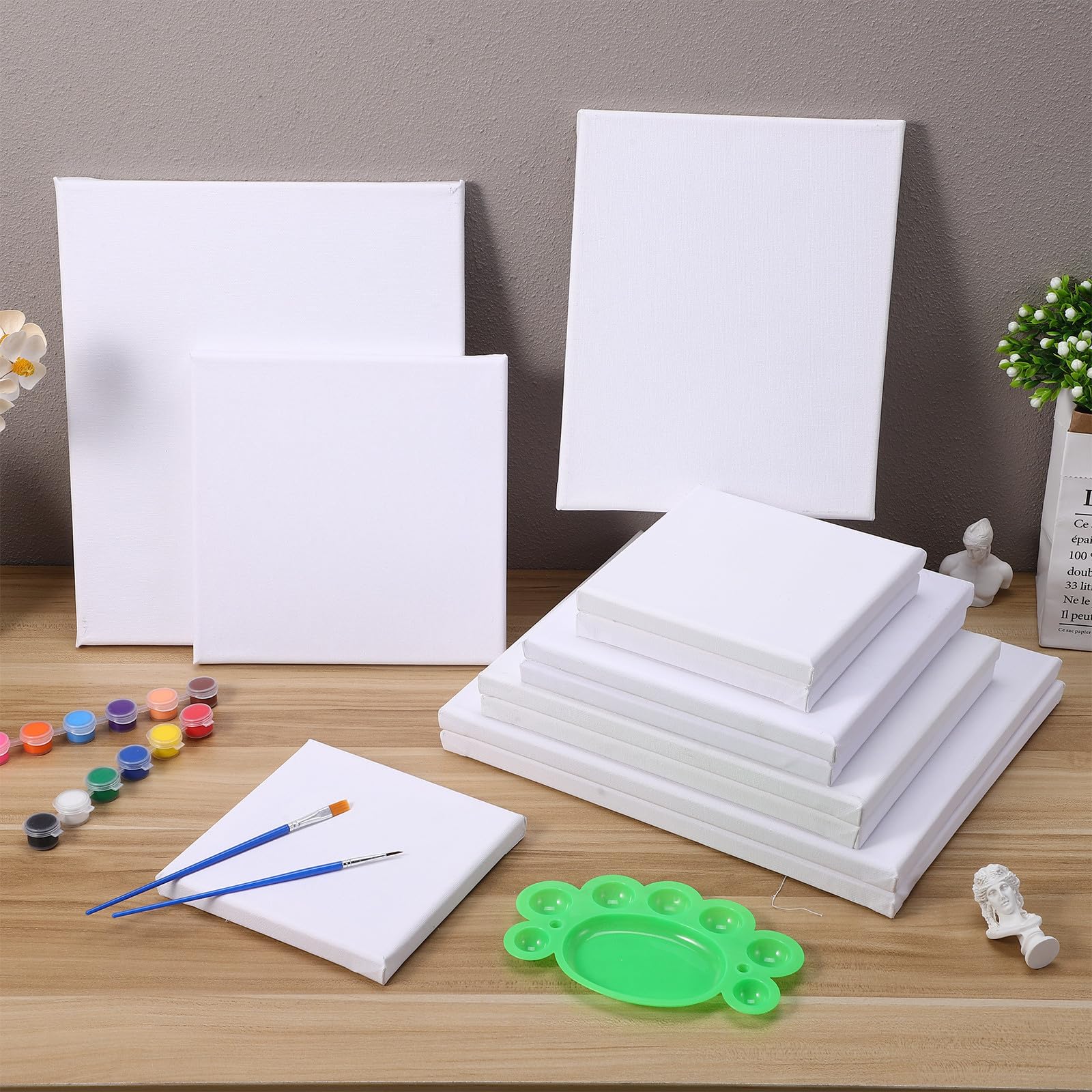 YARNOW Lot de 12 Toiles à Peindre Carrées Blanches en Coton Cadre en Bois, Application Uniforme, Portable, pour Peinture Acrylique ou Huile