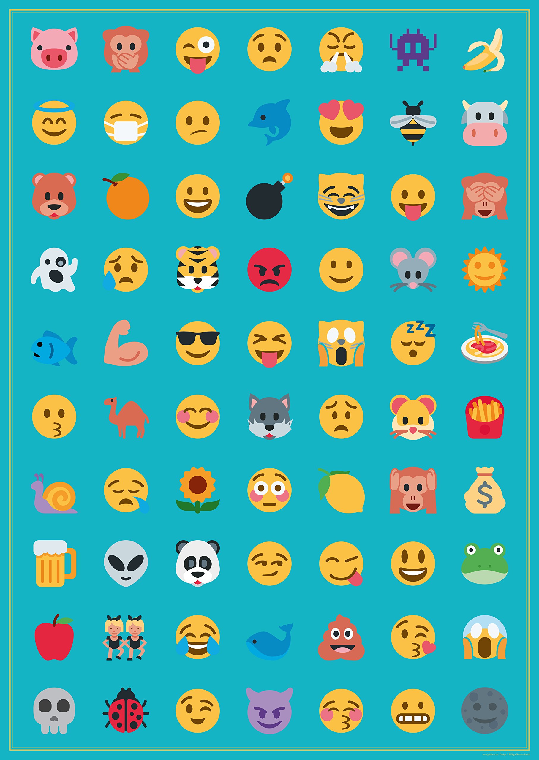 Poster émotes emojis mélangées bleu taille A2 pour décoration murale