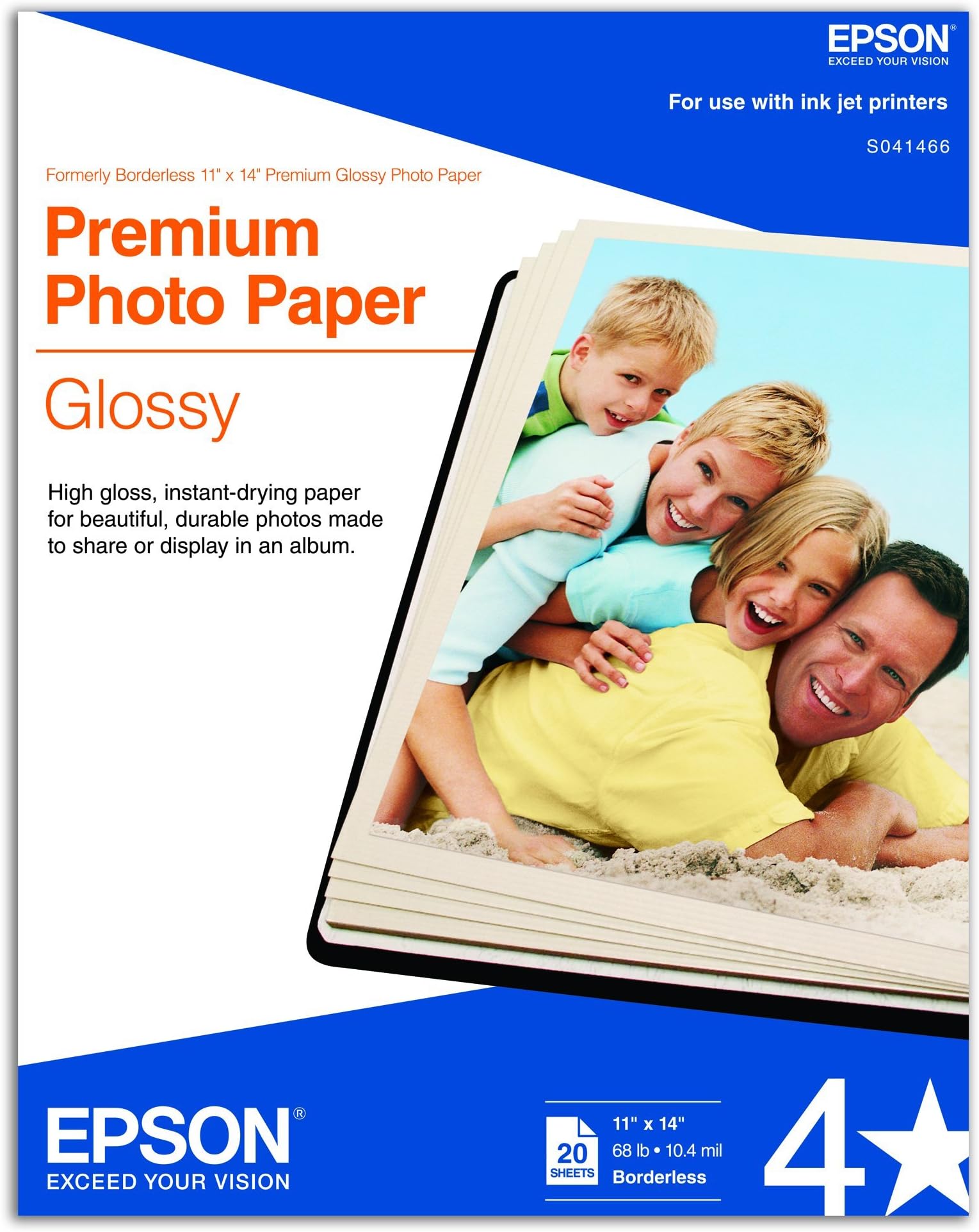 Epson Premium Photo Paper GLOSSY (13x19 Inches, 20 Sheets) (S041289),White Photo