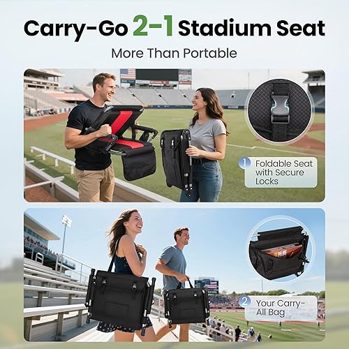Miniatura 4 de Asiento plegable para estadio, sillas plegables portátiles para estadio, cojín acolchado para gradas, silla con reposabrazos y portavasos