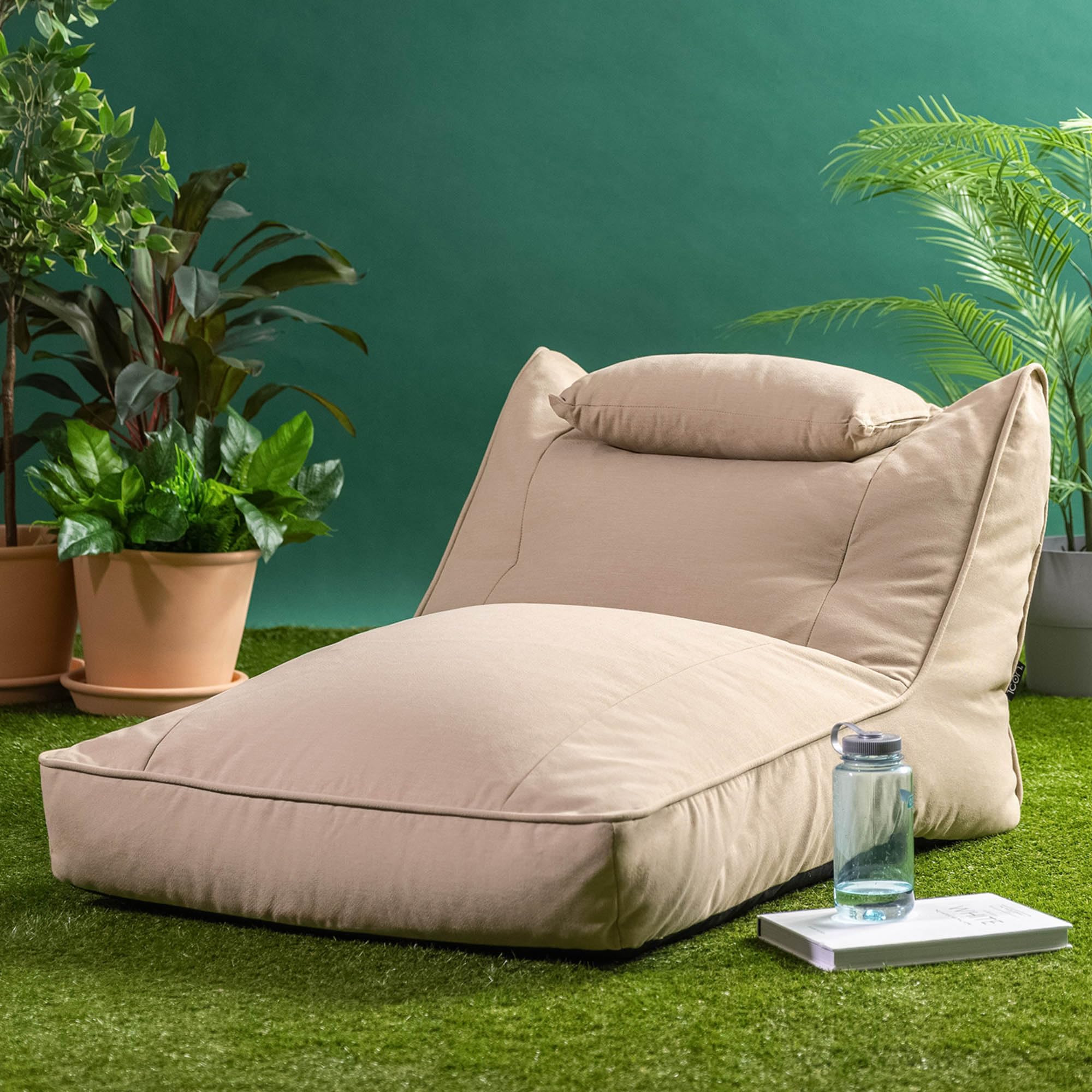Icon Nova Outdoor Sitzsack Sessel für Erwachsene, Beige, Olefin Stoff für Drinnen und Draußen, Riesen Sitzsack mit Füllung, Bequemer Sessel, Garten, Terrasse, Lounge, Wohnzimmer