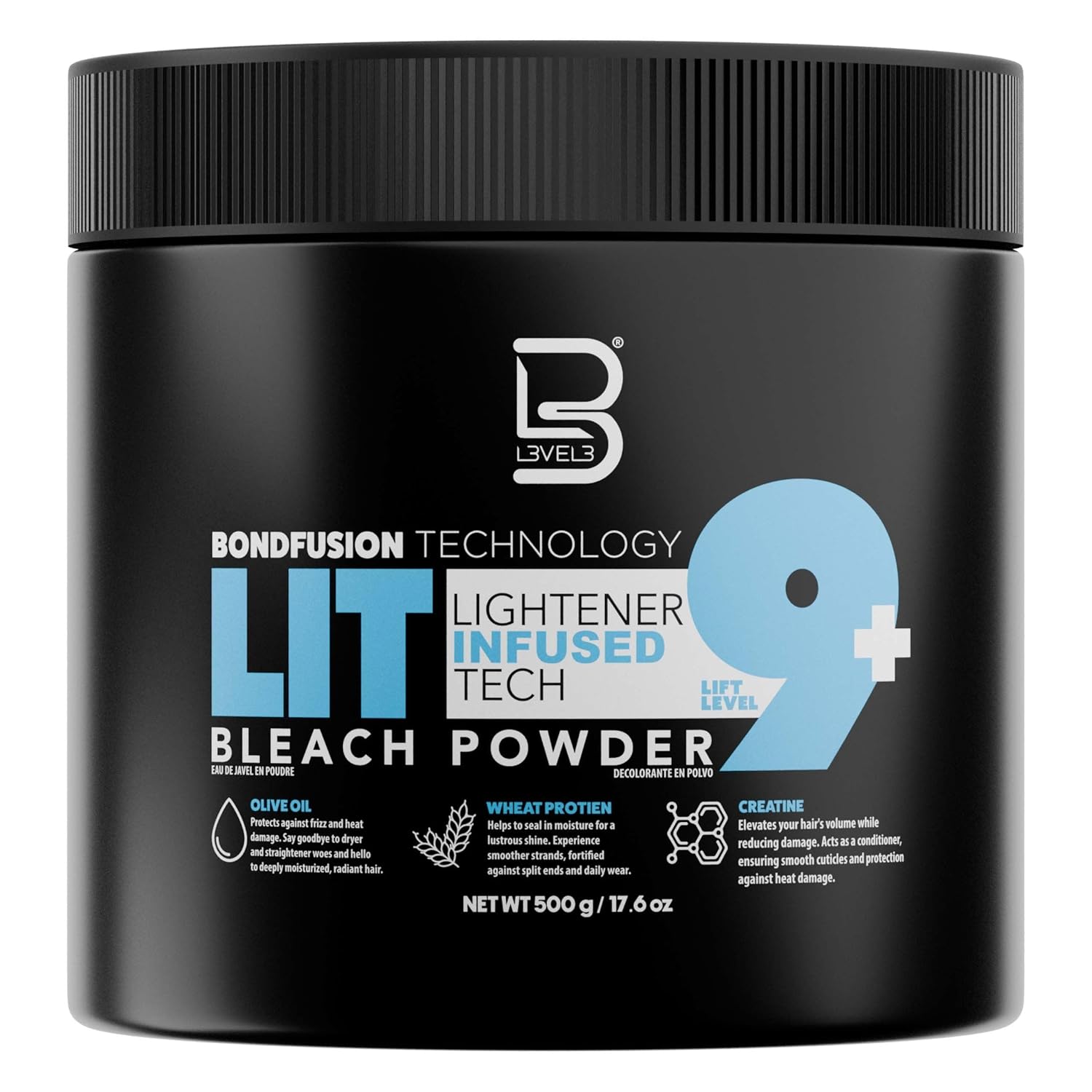 L3 - Level 3 BondFusion LIT Bleach Powder - Hair Lightener with Olive Oil and Wheat Protein to Protect and Fortify Hair - Create Highlights, Balayage or Full Hair Transformation - 500 Grams
