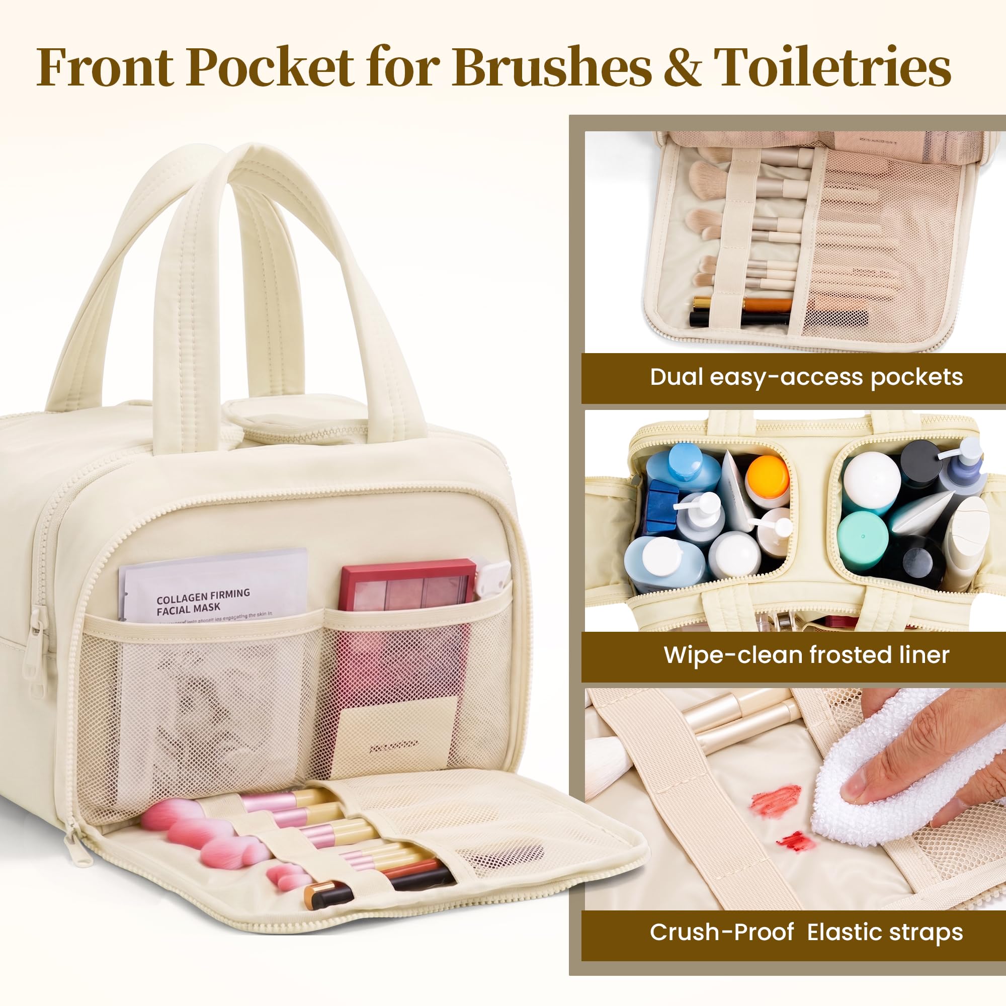 Beauty case da viaggio: grande capacità, 4 scomparti, separazione bagnato/secco, tessuto leggero ultra morbido e design anti-fuoriuscite, per viaggi, palestra, regalo (30 cm di lunghezza