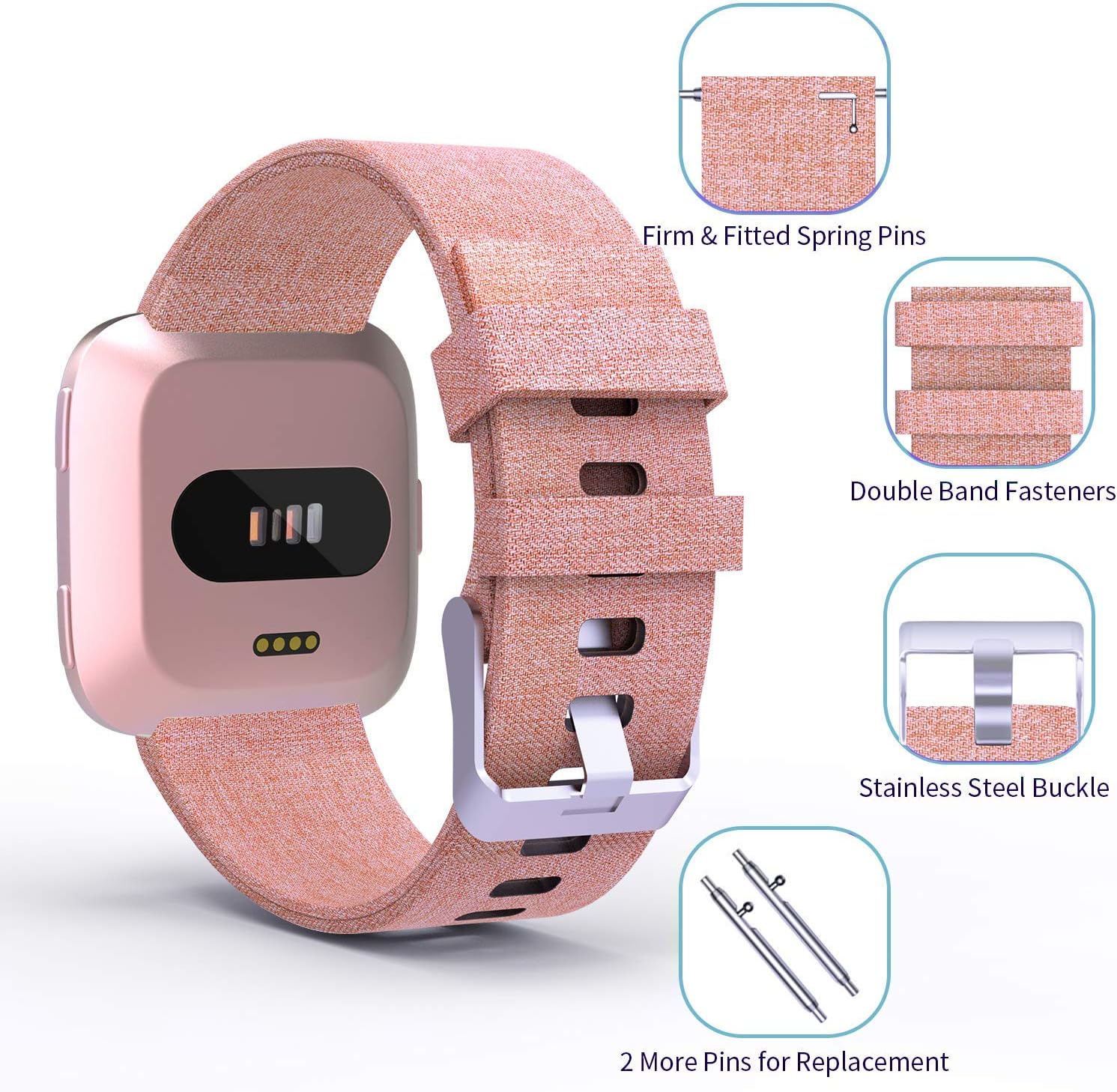 Welltin Bands Compatible with Fitbit Versa/Fitbit Versa 2/Fitbit Versa Lite for Women Men, Breathable Woven Fabric Strap, Quick Release, Adjustable Replacement Wristband for Fitbit Versa Smart Watch