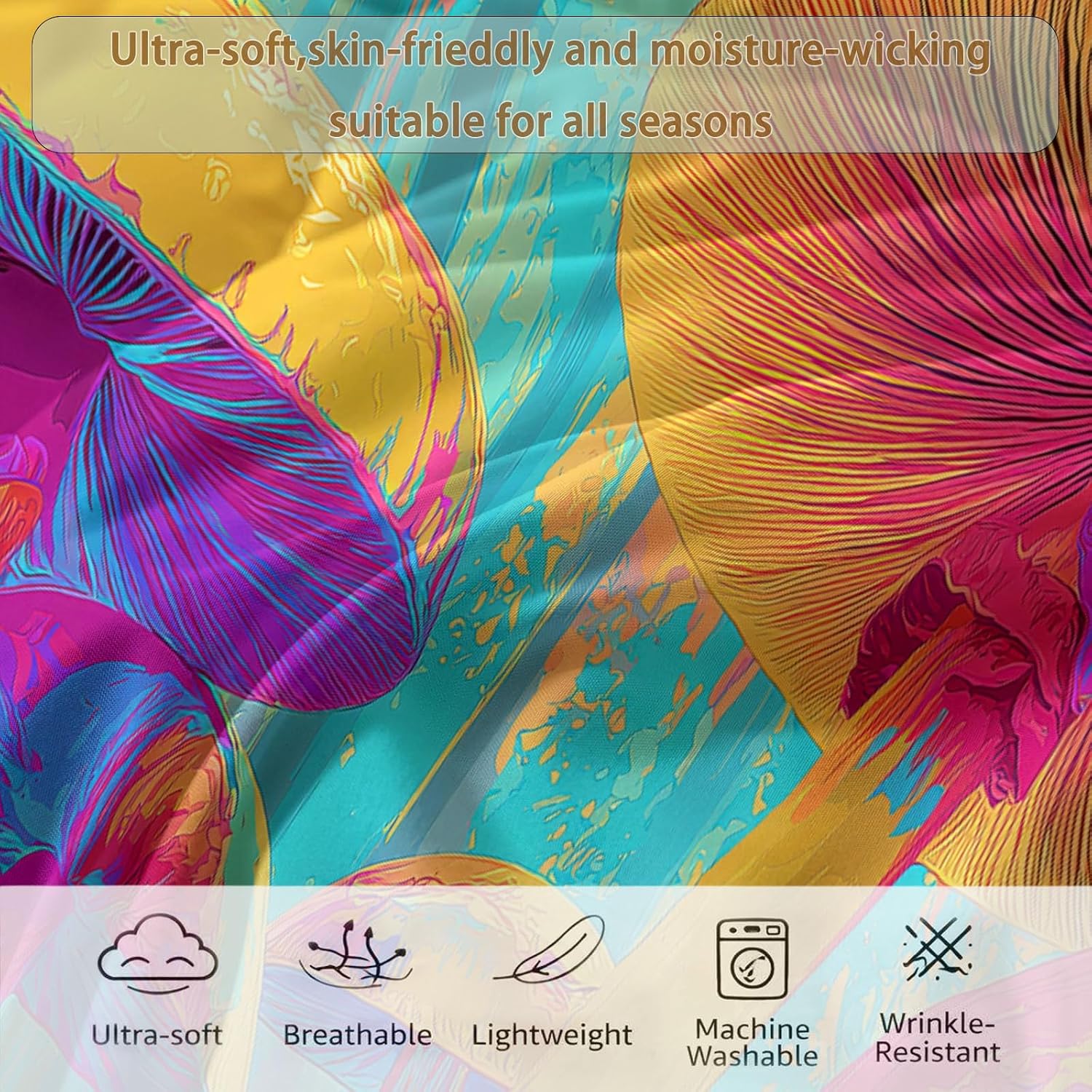 Fantasy Forest Plants Mushroom Garden Thin Summer Twin Comforter 66 x 90 in, Abstract Lightweight Quilt Bedding Set - Soft Breathable Duvet for Hot Sleepers, Kids Boys Girls Bedroom Guest Room Decor