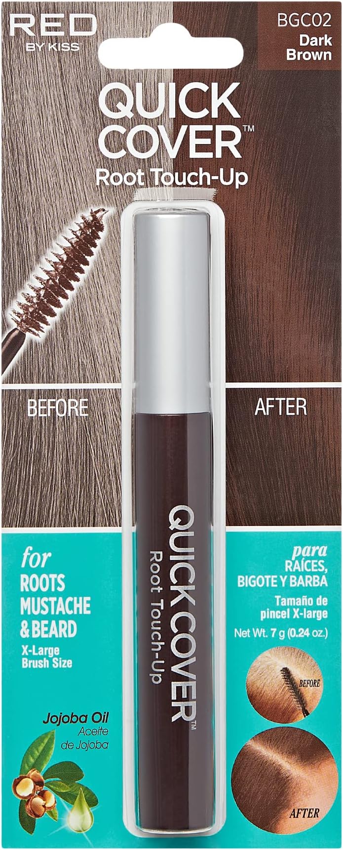 Quick Cover Root Touch Up Rescue (Dark Brown), Mascara Natural Water-Resistant Temporary Gray Concealer Cover Up Brush for Hair Mustache & Beard, Formulated with Jojoba Oil