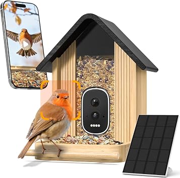Bird Feeder with Camera, Smart Bamboo Bird Feeder, 2.5K UHD AI Identification, Real-time Videos & Pictures, Wireless Solar Powered Outdoor, Ideal for Garden Birding, Premium Present