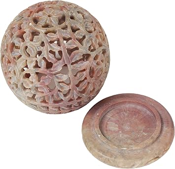 Soapstone Tea Light Votive Candle Holder Stylla London Handmade Engraved Wood Natural 7.87 x 4.96 x 4.88 cm