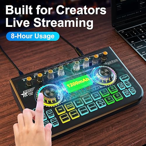 Miniatura 8 de Paquete de micrófono para podcast con mezclador de audio de tarjeta de sonido en vivo, paquete de equipo de podcast con micrófono de condensador de