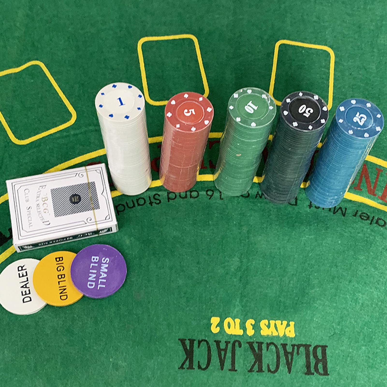 Set di chip ocra – gettoni di ancoraggio con carte e tovaglia, scatola da gioco, 21 | - Tappetino in feltro Blackjack, attrezzatura professionale completa per serate di gioco a casa