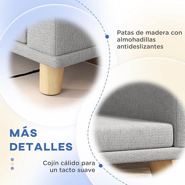 Foto 5 de 8 de PawHut Sofá para Perros Grandes Cama Elevada 30kg 98x67x25cm Gris Claro