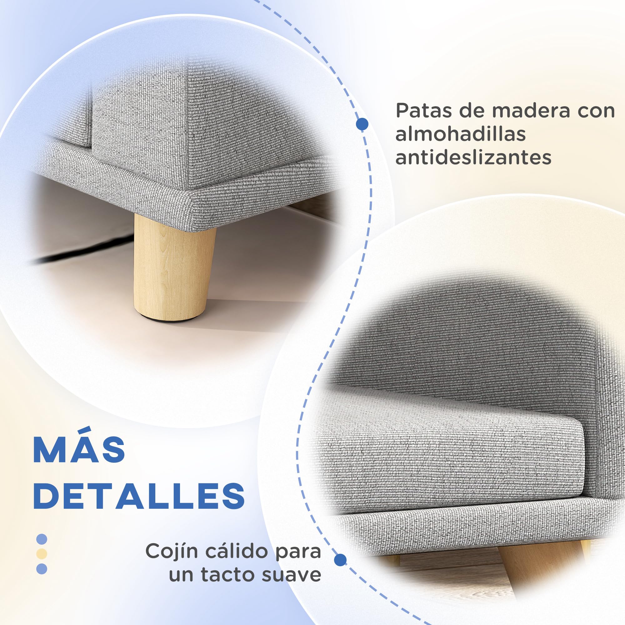 PawHut Sofá para Perros Grandes 98x67x25 cm Cama Elevada para Perros Tapizada con Cojín Lavable y Patas de Madera de Pino Carga 30 kg Gris Claro