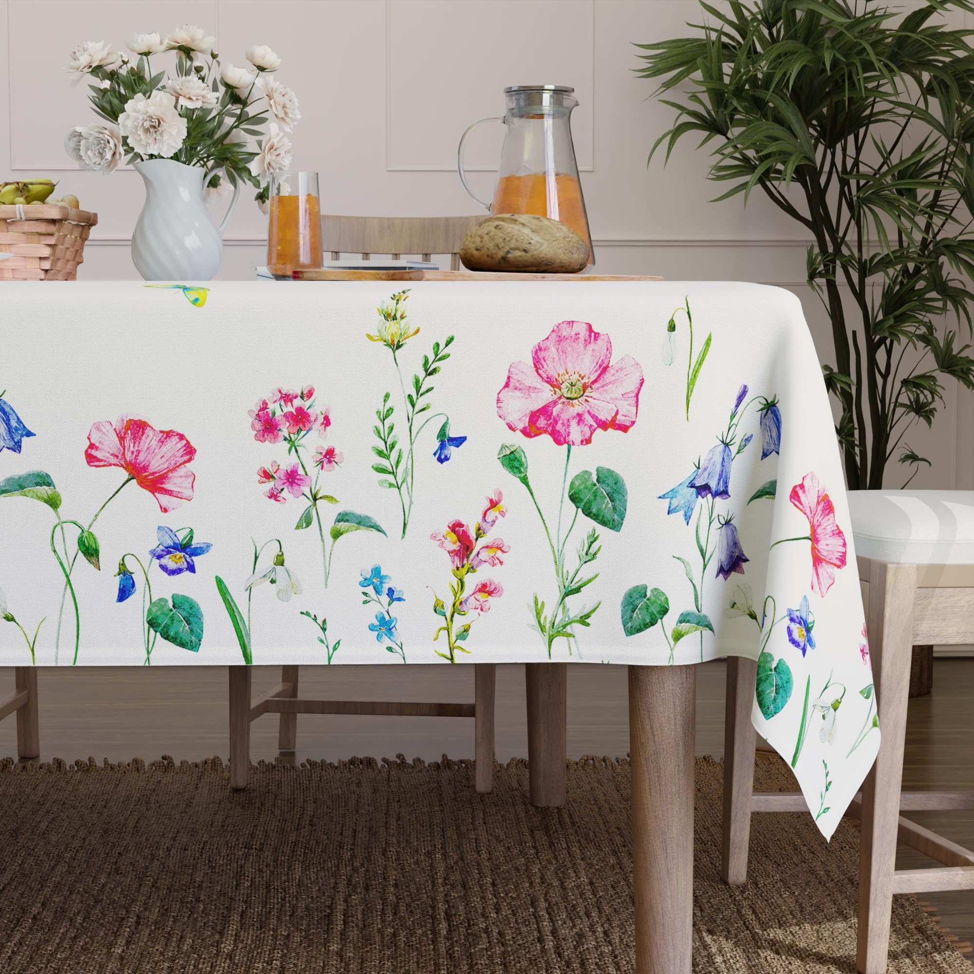 Encasa XO Dining Table Cover Cloth for 4 to 6 Seater | 140x180 cm Rectangular Table Cloth | Water Repellent Polyester Tablecloth for Indoor & Outdoor Use - Pink Butterflies Digital Print