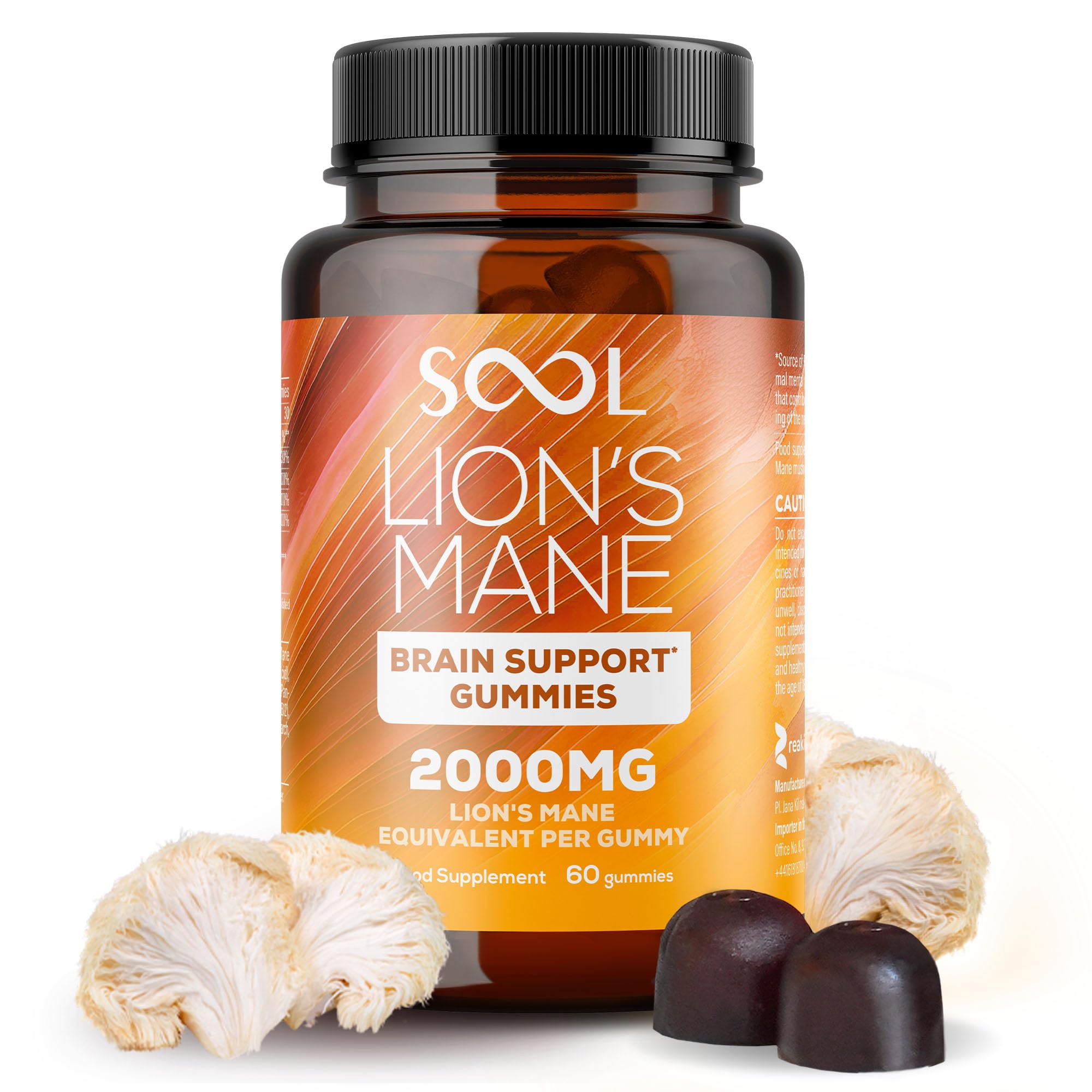 SOOL Lion's Mane Mushroom Gummies, 2000mg, 60pcs