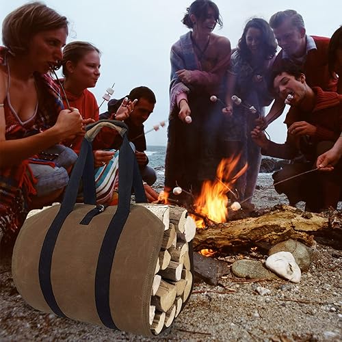 Miniatura 7 de Portador de leña encerada con asas, bolsa de lona para leña resistente, accesorios de estufa de leña para chimenea, perfecto para transportar madera