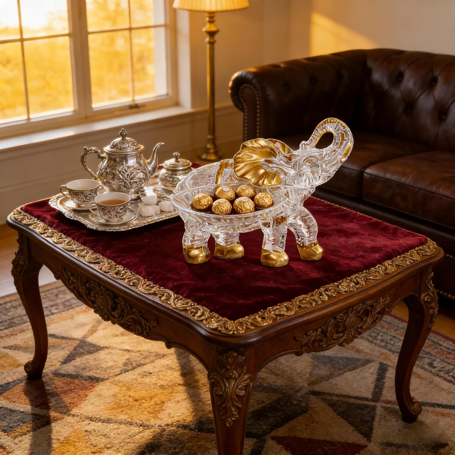 Hand Painted Gold Large Crystal Elephant Candy Jars with Lid, Glass Elephants Candy Dishes Gifts for Elephant Lovers, Sparkling Art Animals Collectible Decoration for Home Table Centerpiece. image 3