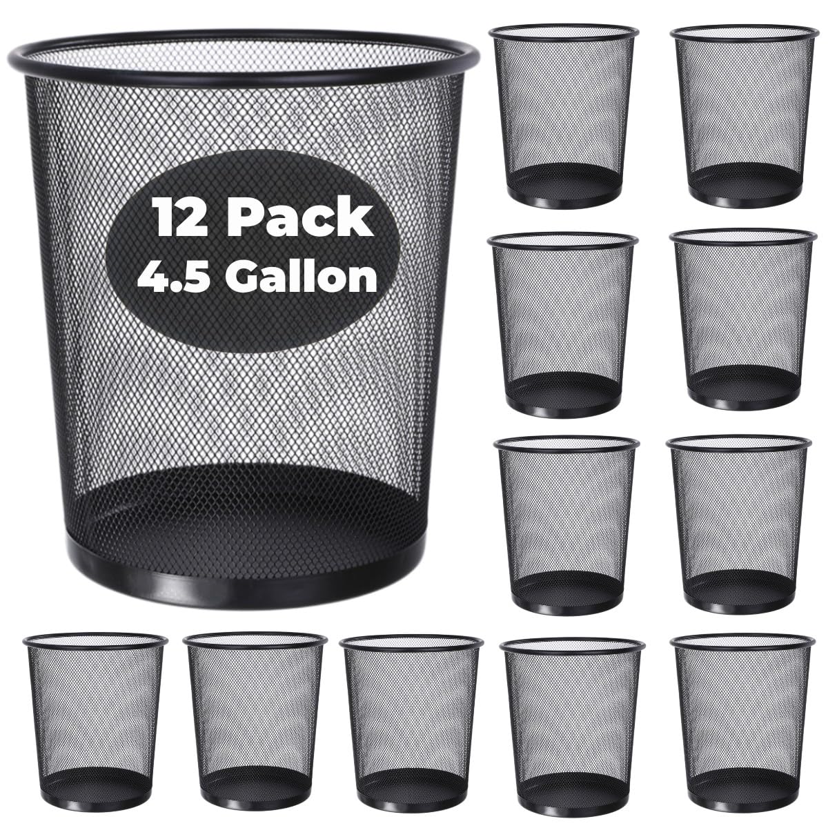 GOODSOFA 12 Pcs Mesh Trash Cans 4.5 Gallon Open Top Mesh Waste Wastebasket Lightweight Trash Bin Metal Basket Garbage Can for Kitchen Office Dorm Room Living Bedroom Under Desk Home Black Black-4.5Gallon 12