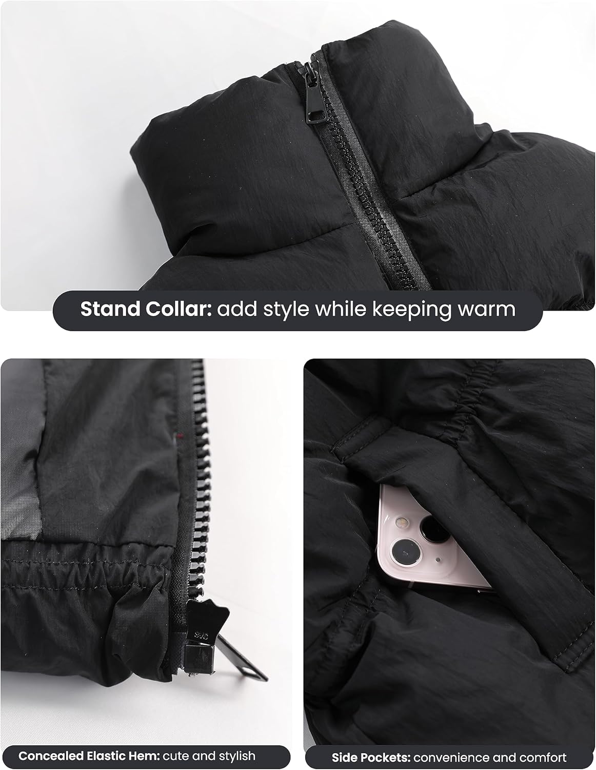 UANEO Womens Cropped Puffer Vest Zip Up Stand Collar Sleeveless Padded Cropped Vest - Image 3