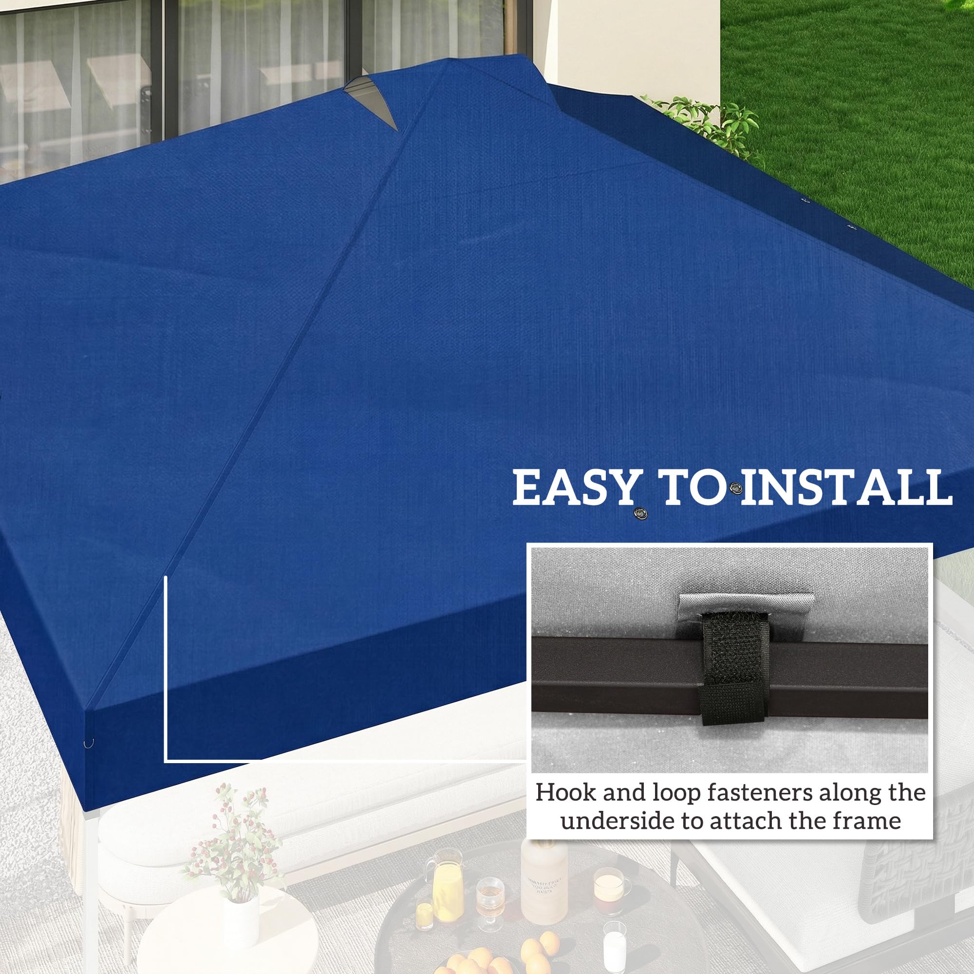 Outsunny 3 x 3(m) Pop Up Gazebo Canopy Replacement Cover with 8 Drainage Holes and Double Vents, UV50+ Waterproof Canopy Cover Replacement Top, Blue — view 6