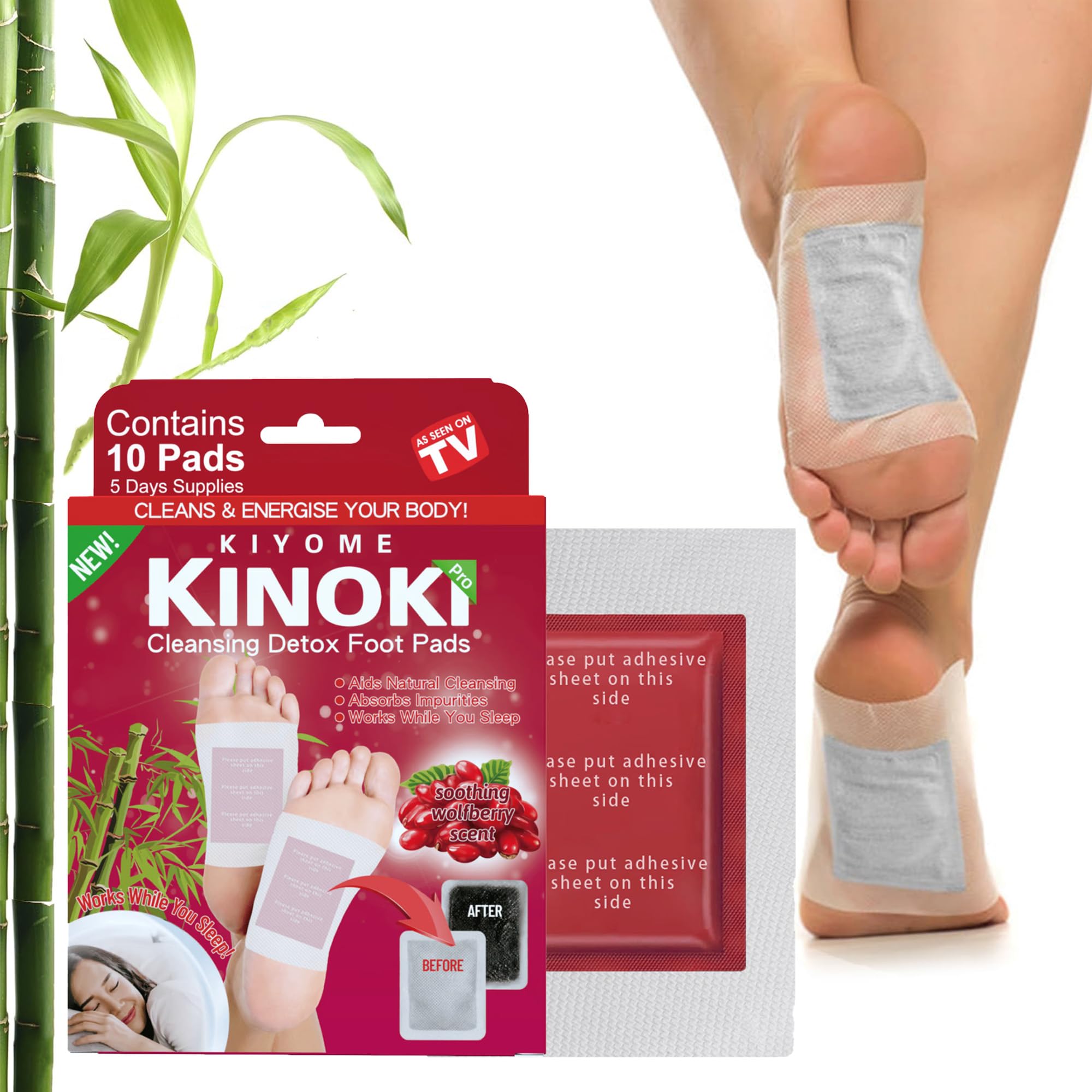 KLIFFOO Detox Foot Patches, 10 Pads Deep Cleansing Foot Pads for Toxin Remover, Weight Loss, Pain Relief, Better Sleep, Blood Circulation & Detoxification, Natural Ingredients Wolfberry Kinoki Patch