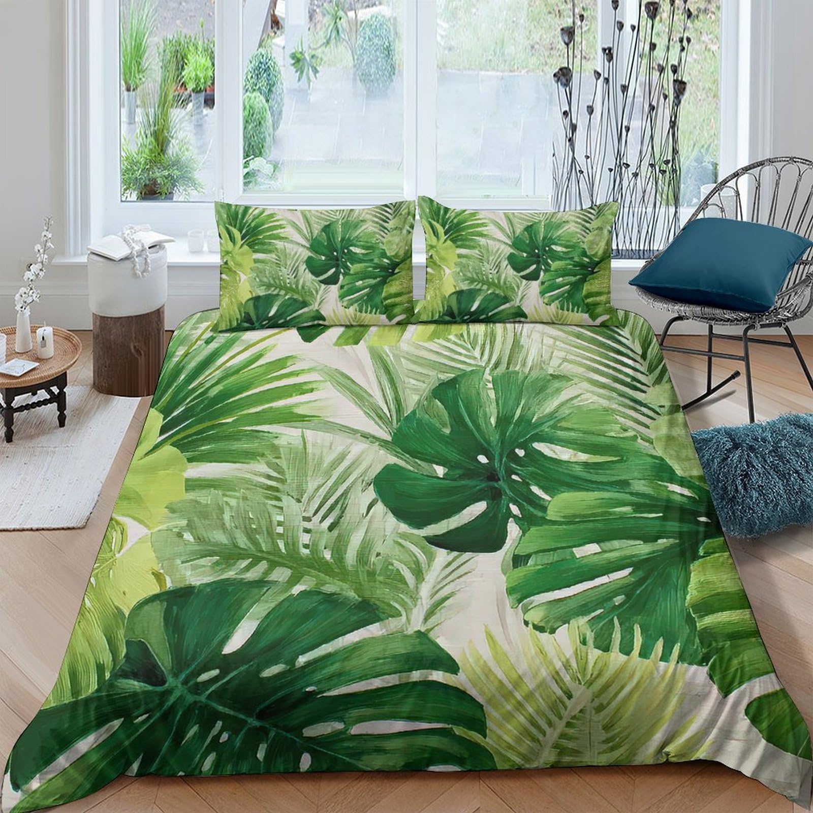 Ctjqhvkz Style-7 3D Printed Tropical Leaf Fitted Sheet Microfiber Soft Green Botanical Jungle Bed Cover For Bedroom Dorm Decor Single（135X200cm）