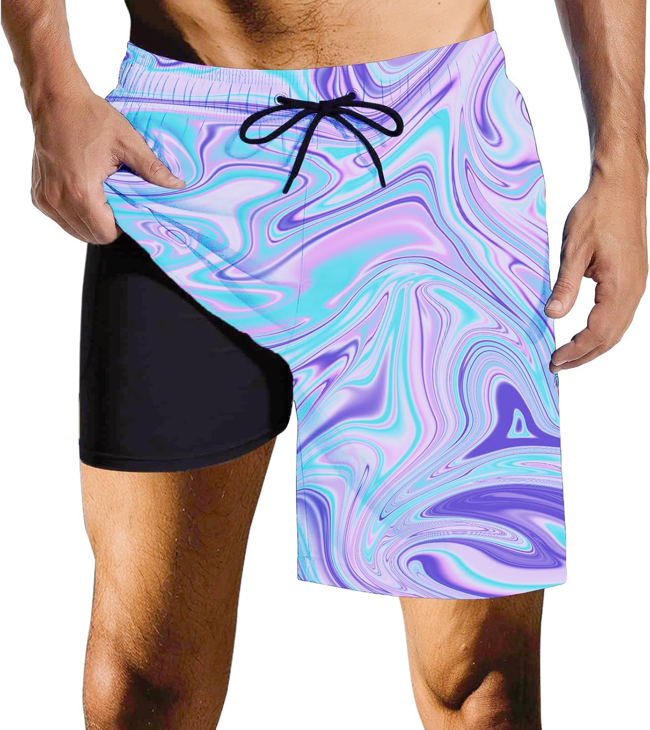 Mens Swim Trunks with Compression Liner Quick Dry 2 in 1swim Shorts Bathing Suits for Beach Rave