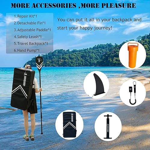 Miniatura 3 de Tabla de remo inflable de pie, tabla de remo premium de 10 pies 6 pulgadas con todos los accesorios y mochila de SUP premium, paleta ajustable,