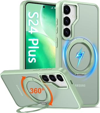 Oneagle 360 Spin Magnetic Stand for Samsung Galaxy S24 Plus Case Translucent [Fit for Magsafe], [15FT Military Grade Shockproof] Matte Slim S24 Plus+ Phone Case 6.7" with [Rotatable Kickstand Ring]