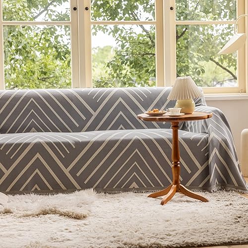 Miniatura 3 de LifeTB Funda de sofá gris beige de felpilla con espiga de espiga de perro, gato, mascota, funda protectora suave para sofá con borlas, funda de sofá