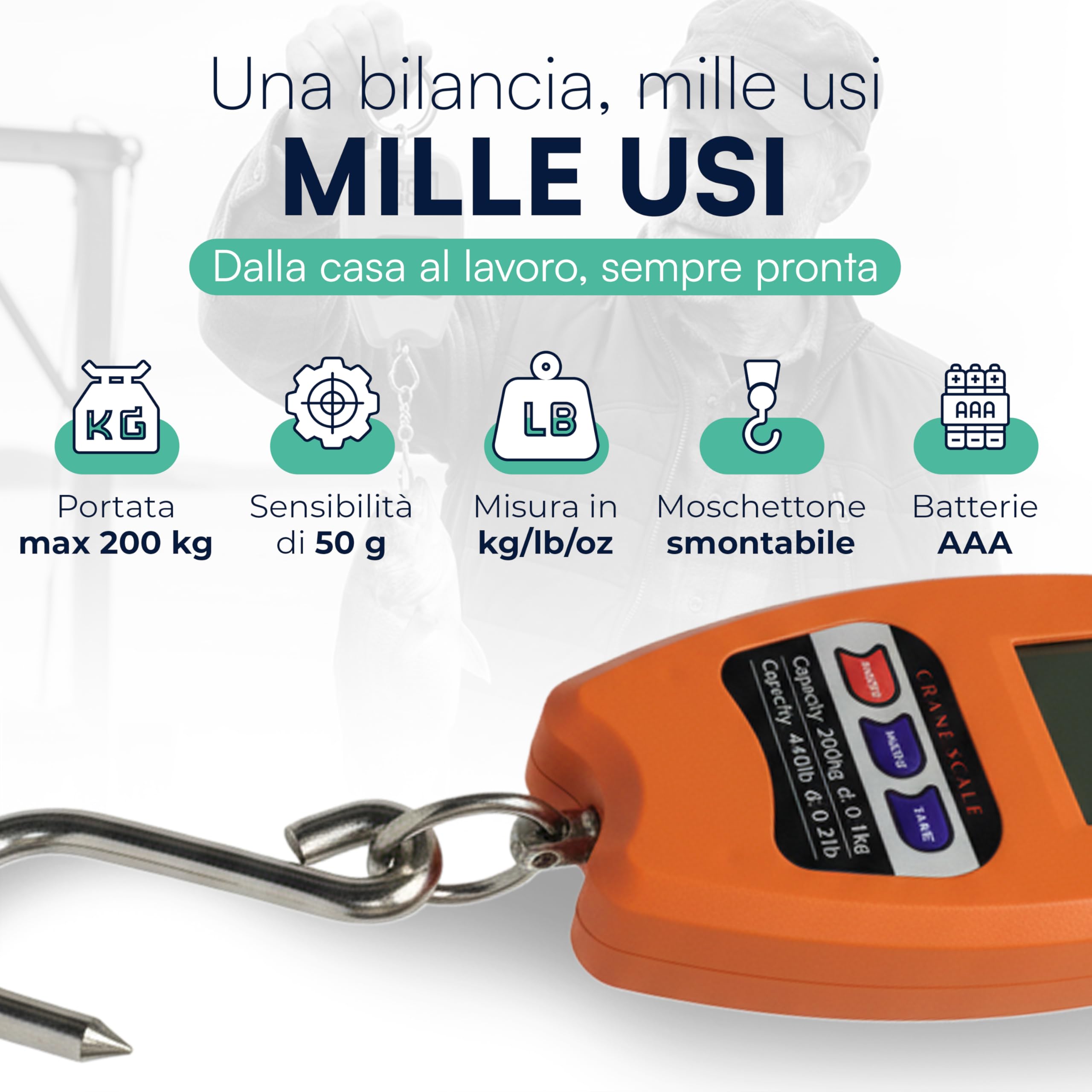 TEMPO DI SALDI Balance professionnelle numérique industrielle crochet dynamomètre ressort max 200 kg, Assortis
