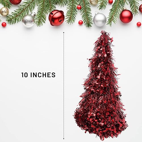 Miniatura 5 de KRE - Árboles de oropel en forma de cono rojo con purpurina de Navidad, 10 pulgadas, viene con un extra de suministros de decoración Jedsar para