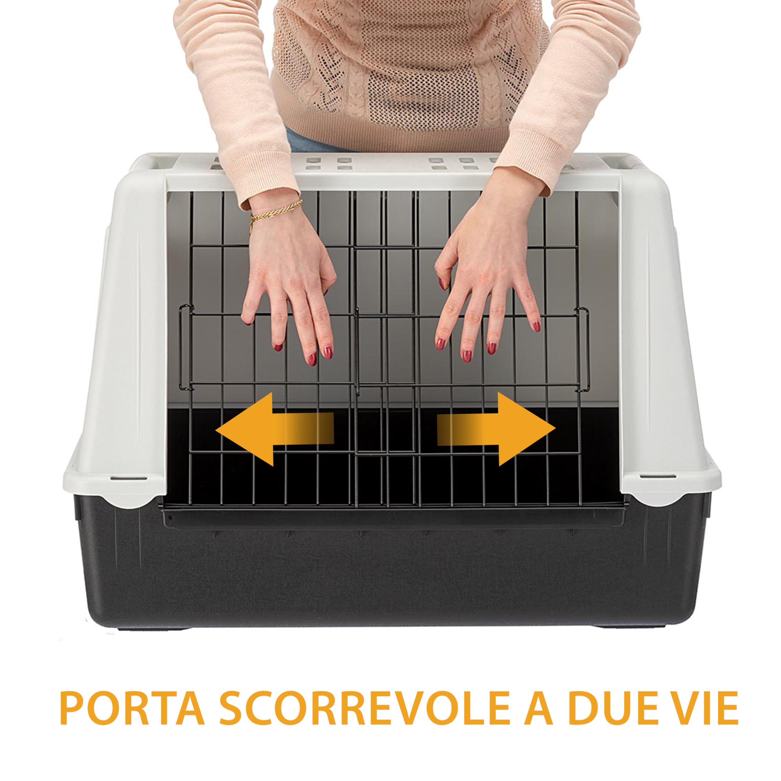 Ferplast ATLAS CAR MINI Trasportino per Cani da Auto con Tappeto Drenante, Maniglie, Griglia Ventilazione, Doppia Apertura Scorrevole con Chiusura Sicura, Max 10 kg, 72 x 41 x h 51 cm
