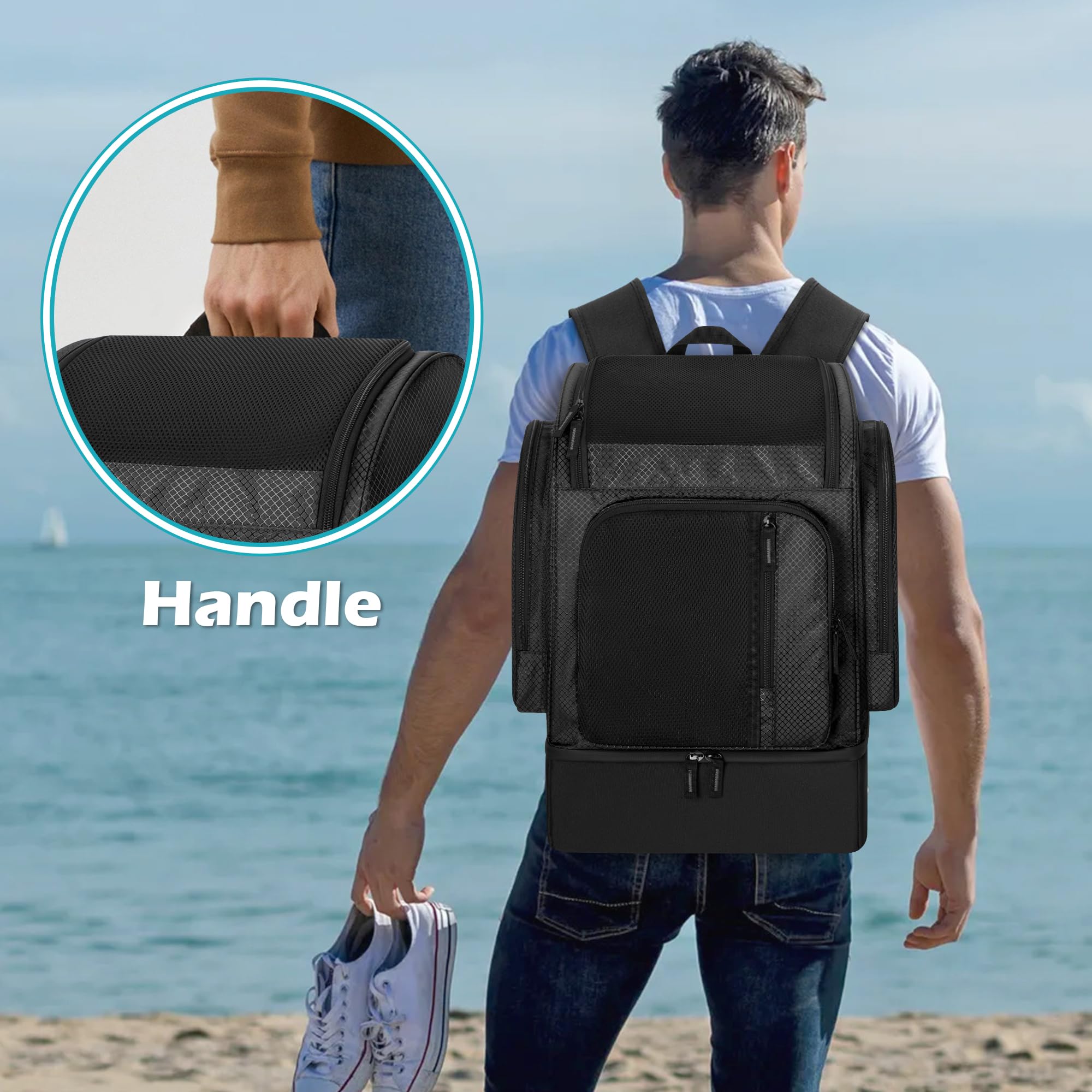 Fasrom Zaino Rete Spiaggia con Scomparto Frigo Isolato, separazione bagnato asciutto Zaino Termico Spiaggia, capiente borsa a tracolla per nuoto, piscina, picnic o sport