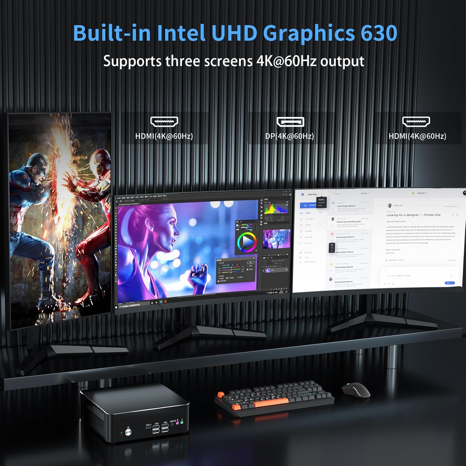 Mini PC i9, Desktop Computer Core i9-9880H 8 cores, Windows 11 Pro, TPM2.0, 32G DDR4, 1T NVME SSD, DP/HDMI/Type-C Port, Triple Display, 4K@60Hz, Dual 2.5G LAN, WiFi 6E/BT5.3, 4G Module, VESA