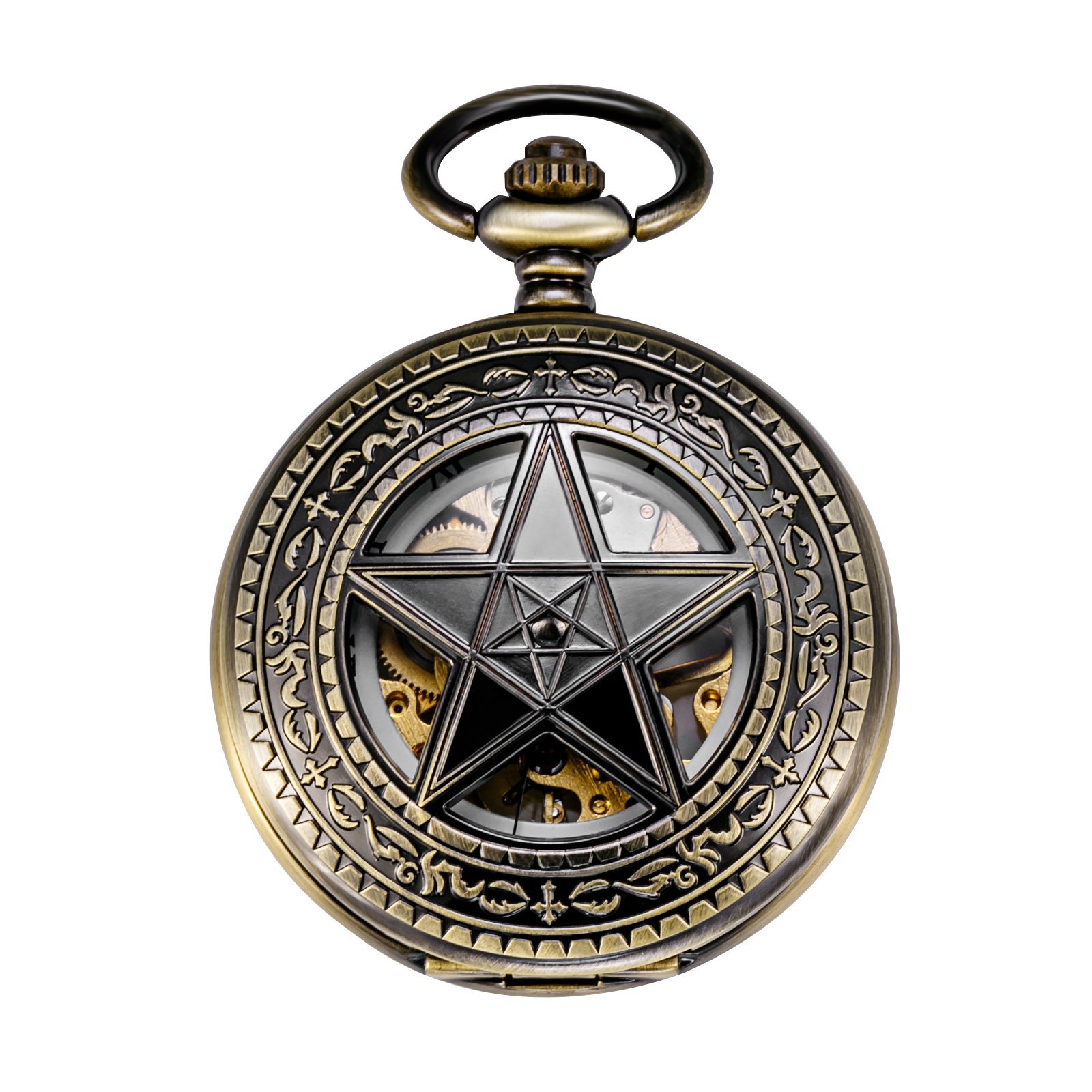 TREEWETO Montre Gousset Mecanique Montres Poche Steampunk Squelette rétro Pendentif Montre Gousset Dore